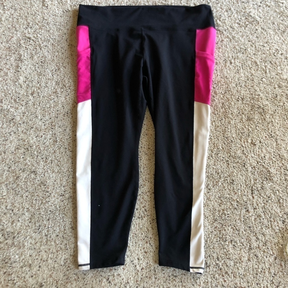 Fabletics Powerhold Black & Pink & White Striped Leggings with Pockets Size 4X